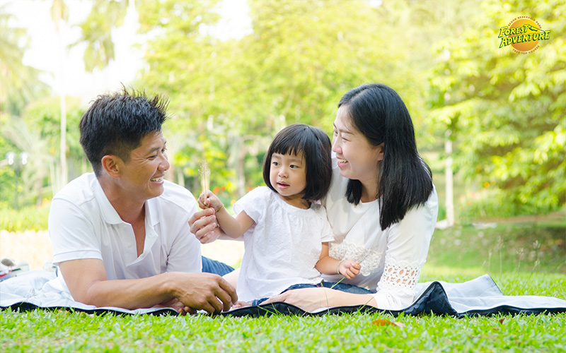 Smiling family having a picnic on the grass